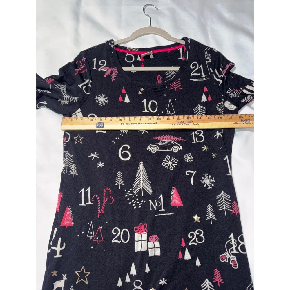 Soma Advent Calendar‎ Christmas Nightgown Black Pink Holiday Midi Sleepwear Med